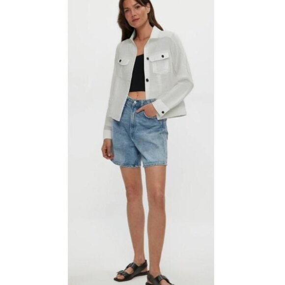 Jones & Co. 100% Linen White Button Front Collared Jean-Style Jacket Size Small - Picture 1 of 15